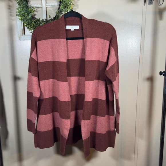 LOFT Sweaters - Loft Striped Cardigan Sweater Maroon Pink size Medium